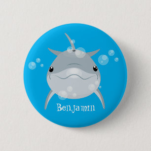 Cute happy kawaii dolphin cartoon 6 cm round badge