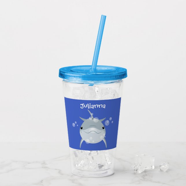 Cute happy kawaii dolphin cartoon acrylic tumbler (Back Ice)