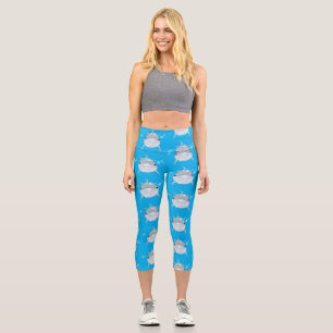 Cute happy kawaii dolphin cartoon capri leggings