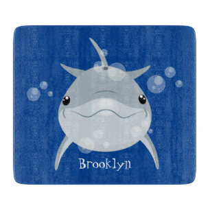Cute happy kawaii dolphin cartoon cutting board