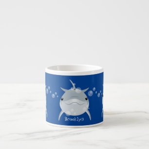 Cute happy kawaii dolphin cartoon espresso cup