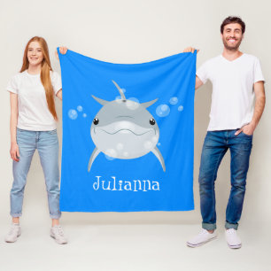 Cute happy kawaii dolphin cartoon fleece blanket