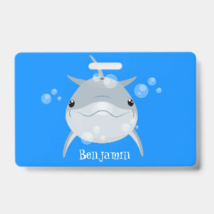 Cute happy kawaii dolphin cartoon ID badge