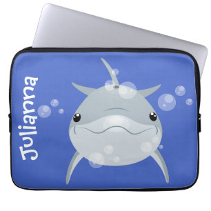 Cute happy kawaii dolphin cartoon illustration laptop sleeve
