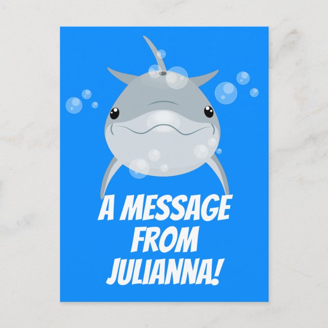 Cute happy kawaii dolphin cartoon illustration postcard (Front)