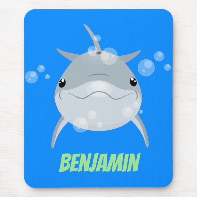 Cute happy kawaii dolphin cartoon mouse pad (Front)