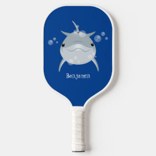 Cute happy kawaii dolphin cartoon pickleball paddle