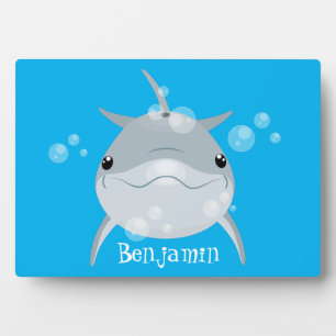 Cute happy kawaii dolphin cartoon plaque