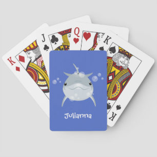 Cute happy kawaii dolphin cartoon playing cards