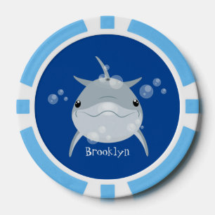 Cute happy kawaii dolphin cartoon poker chips