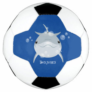 Cute happy kawaii dolphin cartoon soccer ball
