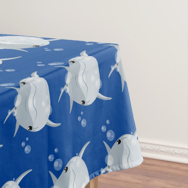 Cute happy kawaii dolphin cartoon tablecloth (In Situ)