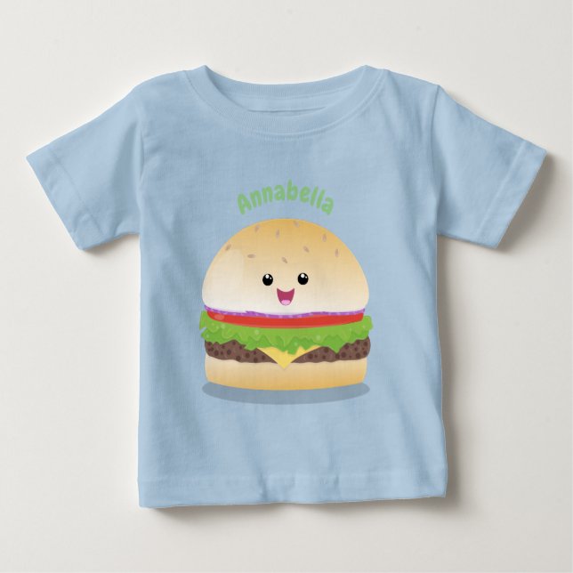 Cute happy kawaii hamburger cartoon baby T-Shirt (Front)