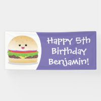 Cute happy kawaii hamburger cartoon