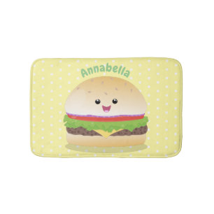 Cute happy kawaii hamburger cartoon bath mat