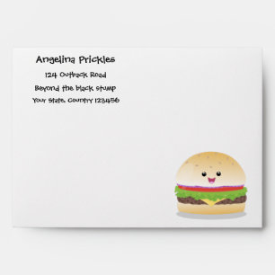 Cute happy kawaii hamburger cartoon envelope