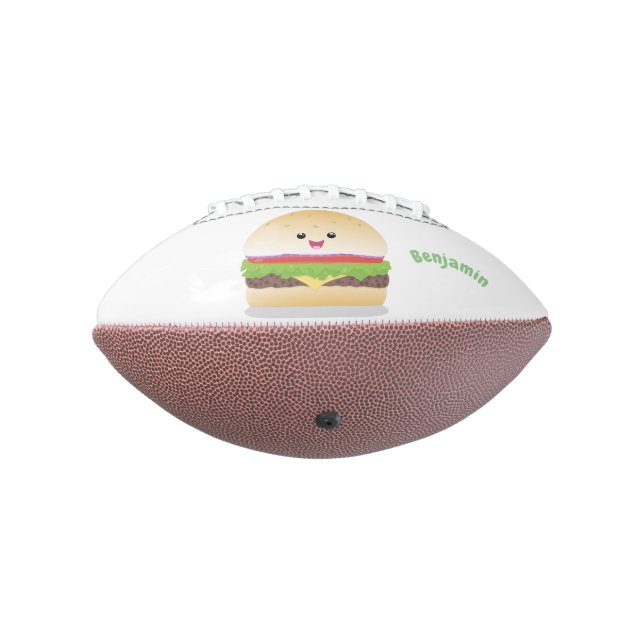Cute happy kawaii hamburger cartoon football (Rotated 270)
