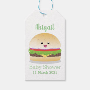 Cute happy kawaii hamburger cartoon gift tags