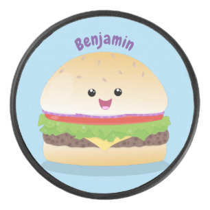 Cute happy kawaii hamburger cartoon hockey puck