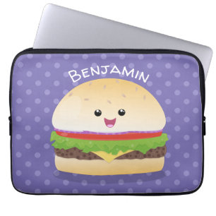 Cute happy kawaii hamburger cartoon laptop sleeve