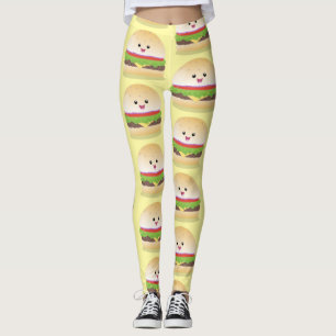 Cute happy kawaii hamburger cartoon leggings