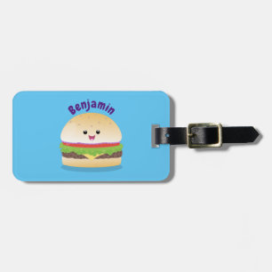 Cute happy kawaii hamburger cartoon luggage tag