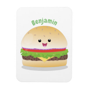 Cute happy kawaii hamburger cartoon magnet
