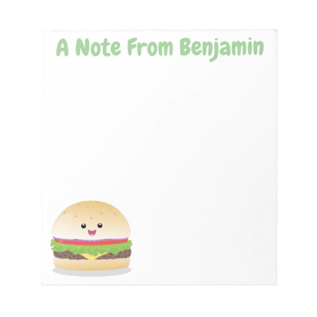 Cute happy kawaii hamburger cartoon notepad (Front)