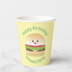 Cute happy kawaii hamburger cartoon paper cups