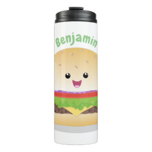 Cute happy kawaii hamburger cartoon thermal tumbler