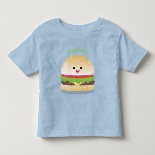 Cute happy kawaii hamburger cartoon toddler T-Shirt (Front)