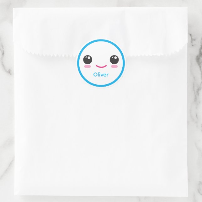 Cute Happy Kawaii Smile Customizable Sticker Blue (Bag)