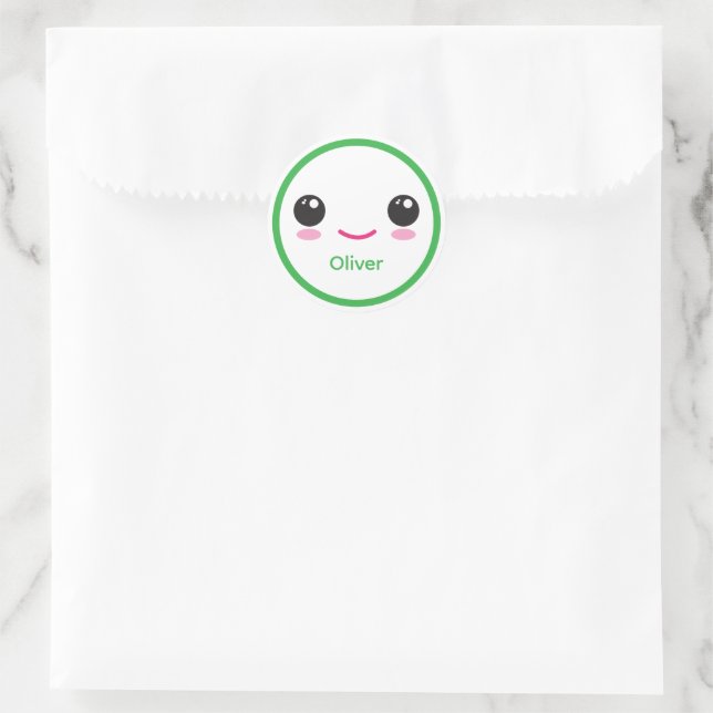 Cute Happy Kawaii Smile Customizable Sticker Green (Bag)