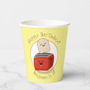 Cute happy kawaii toaster cartoon illustration paper cups