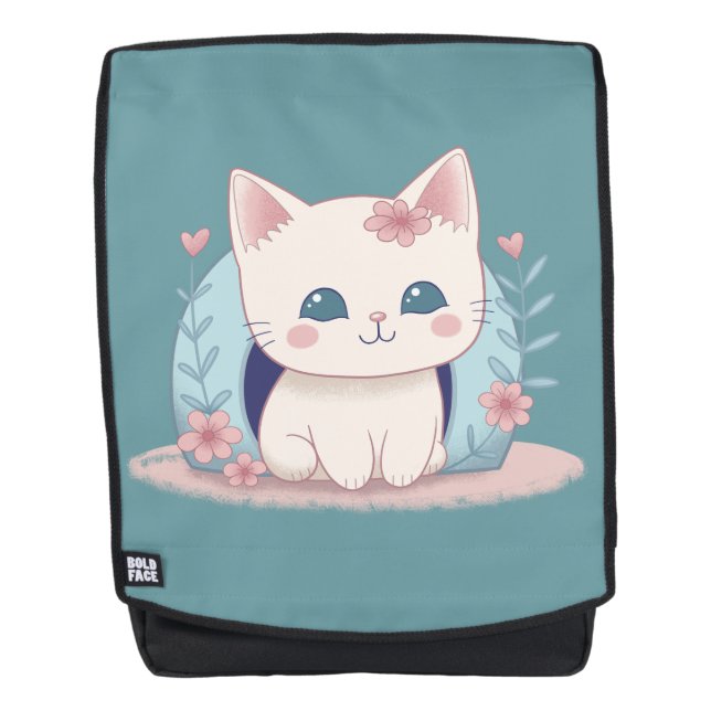 Cute happy Kitty with a Home Backpack (Front)