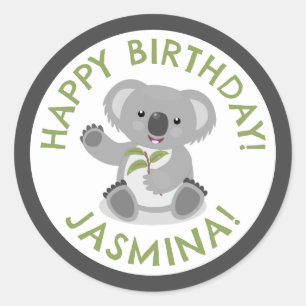 Cute happy koala personalised cartoon birthday classic round sticker