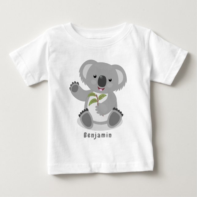 Cute happy koala waving cartoon illustration baby T-Shirt (Front)