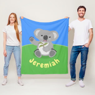 Cute happy koala waving cartoon illustration fleece blanket