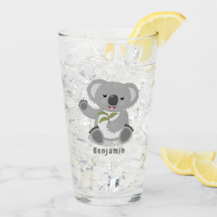 Cute happy koala waving cartoon illustration glass
