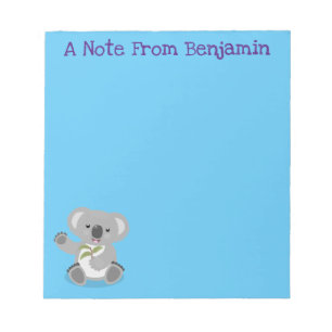 Cute happy koala waving cartoon illustration notepad