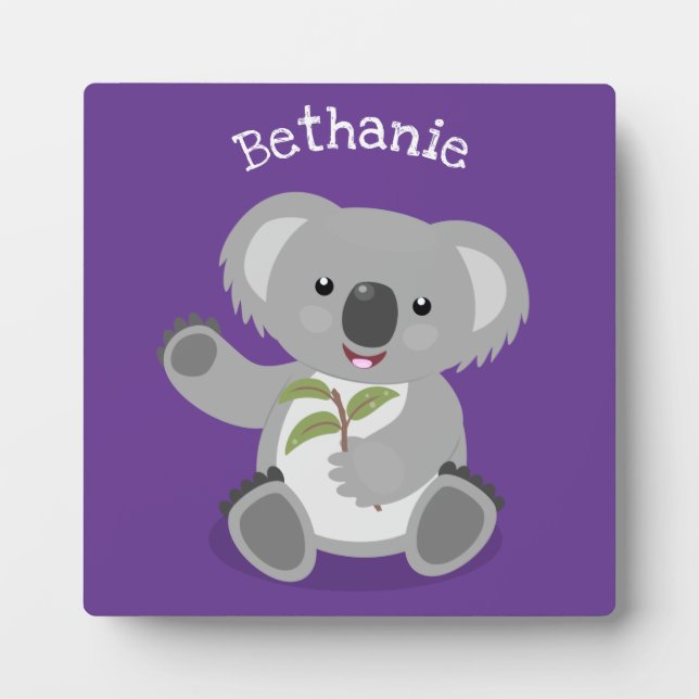 Cute happy koala waving cartoon illustration plaque (Front)
