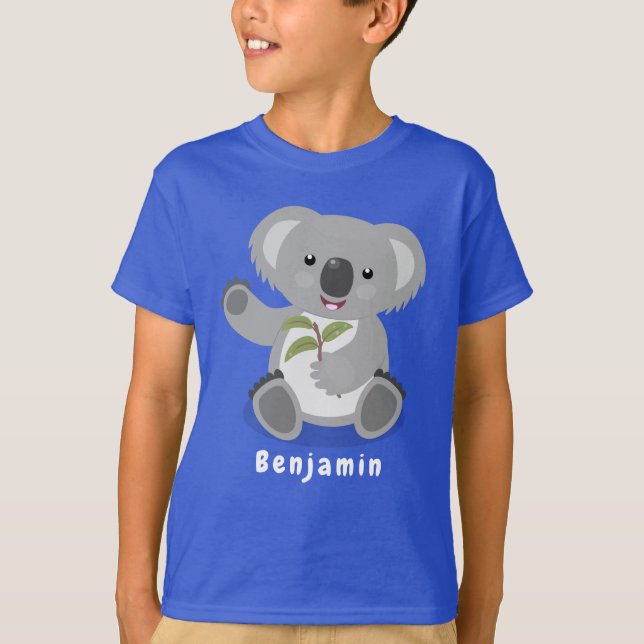Cute happy koala waving cartoon illustration T-Shirt (Front)