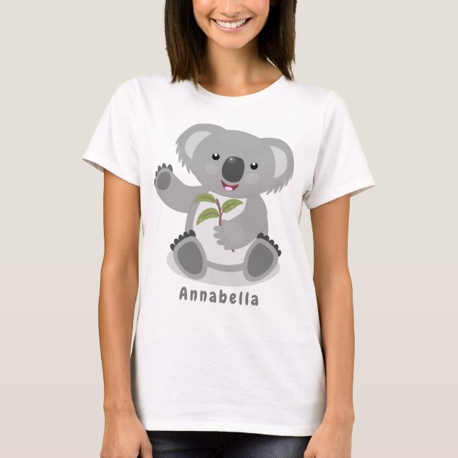 Cute happy koala waving cartoon illustration T-Shirt (Front)