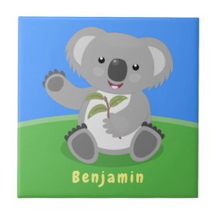 Cute happy koala waving cartoon illustration tile