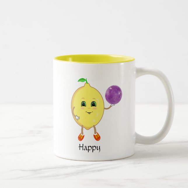 Cute happy lemon & calligraphy Two-Tone coffee mug (Right)