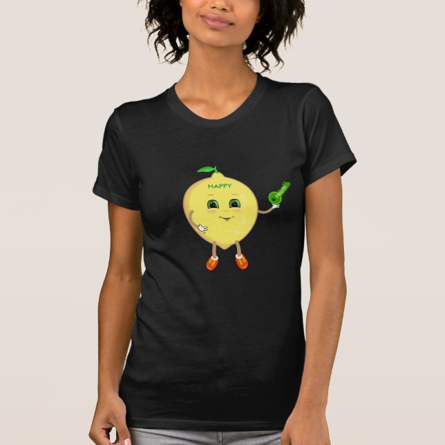 Cute happy lemon cartoon with a key & calligraphy T-Shirt (Front)