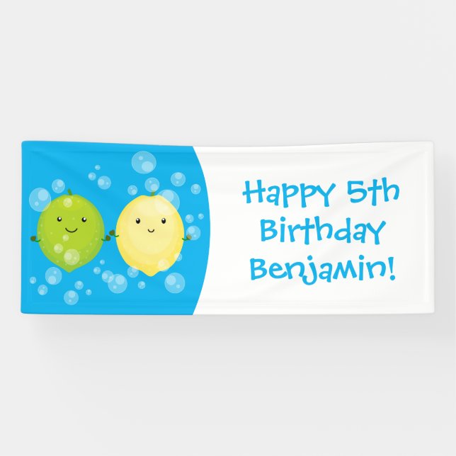 Cute happy lemon lime cartoon illustration banner (Horizontal)