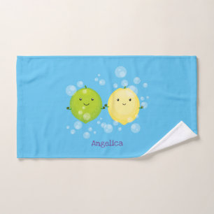 Cute happy lemon lime cartoon illustration bath towel set
