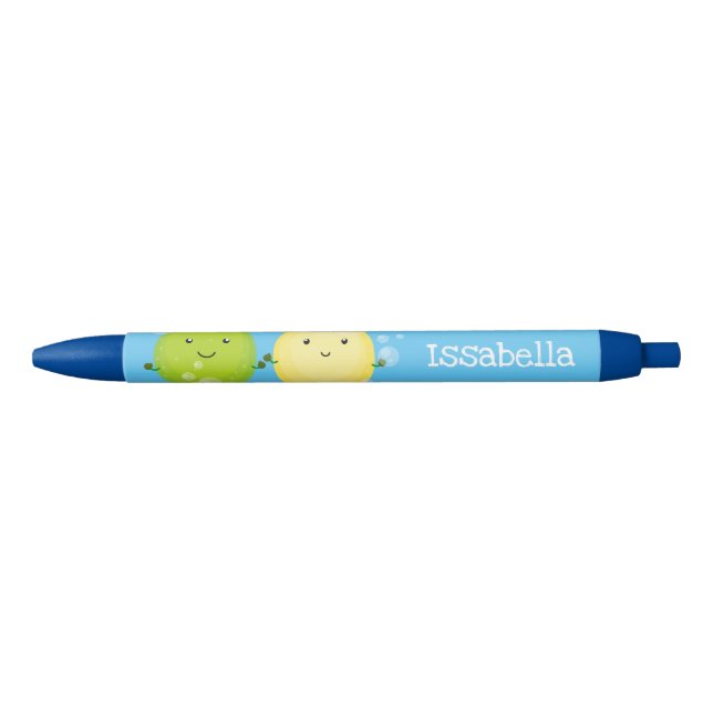 Cute happy lemon lime cartoon illustration black ink pen (Front)