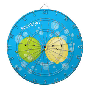 Cute happy lemon lime cartoon illustration dartboard